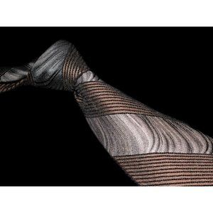 Jhane Barnes Gray Brown Striped 100% Silk Mens Designer Tie Textured